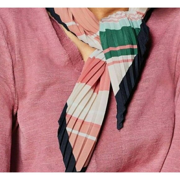 J Jill Scarf Square Neckerchief Pleated Stripe NEW 27x27 Contrast Border - Picture 3 of 5